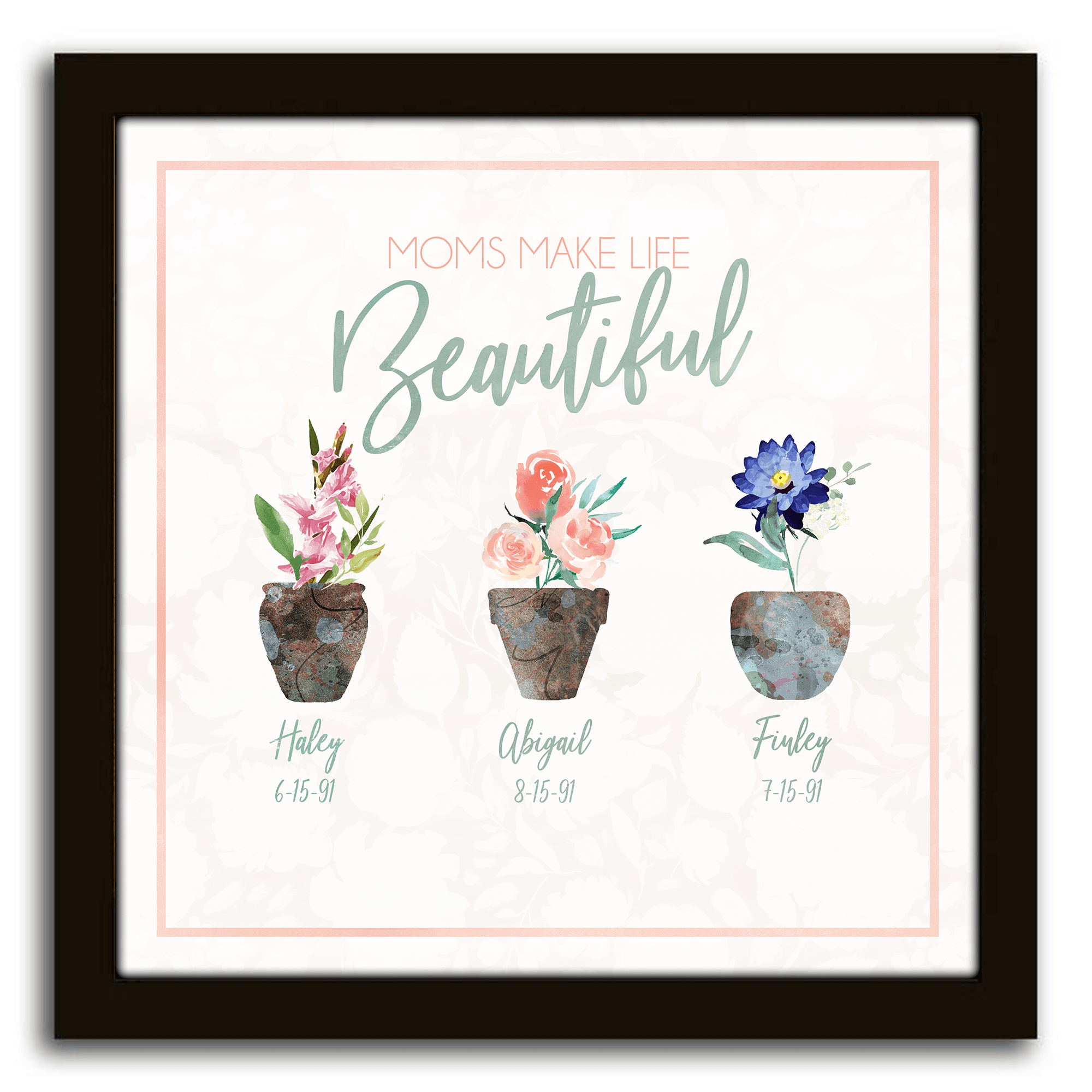 Personal-Prints art 15"x15" Framed Canvas Gift for Mom - Birth Month Flowers