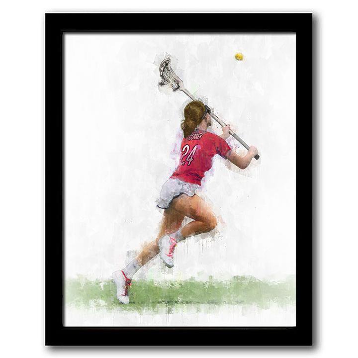 Personal-Prints art 12.5&quot;x15.5&quot; Framed Canvas Girls Lacrosse Sports Print