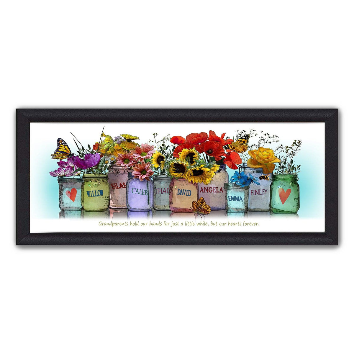 Personal-Prints art 13.5&quot;x32.5&quot; Framed Canvas Grandkids Mason Jar Print