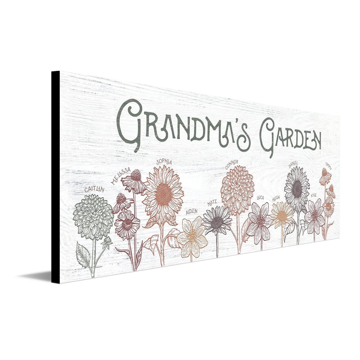 Personal-Prints art 6.5&quot;x18&quot; Block Mount Grandma&#39;s Garden Personalized Gift