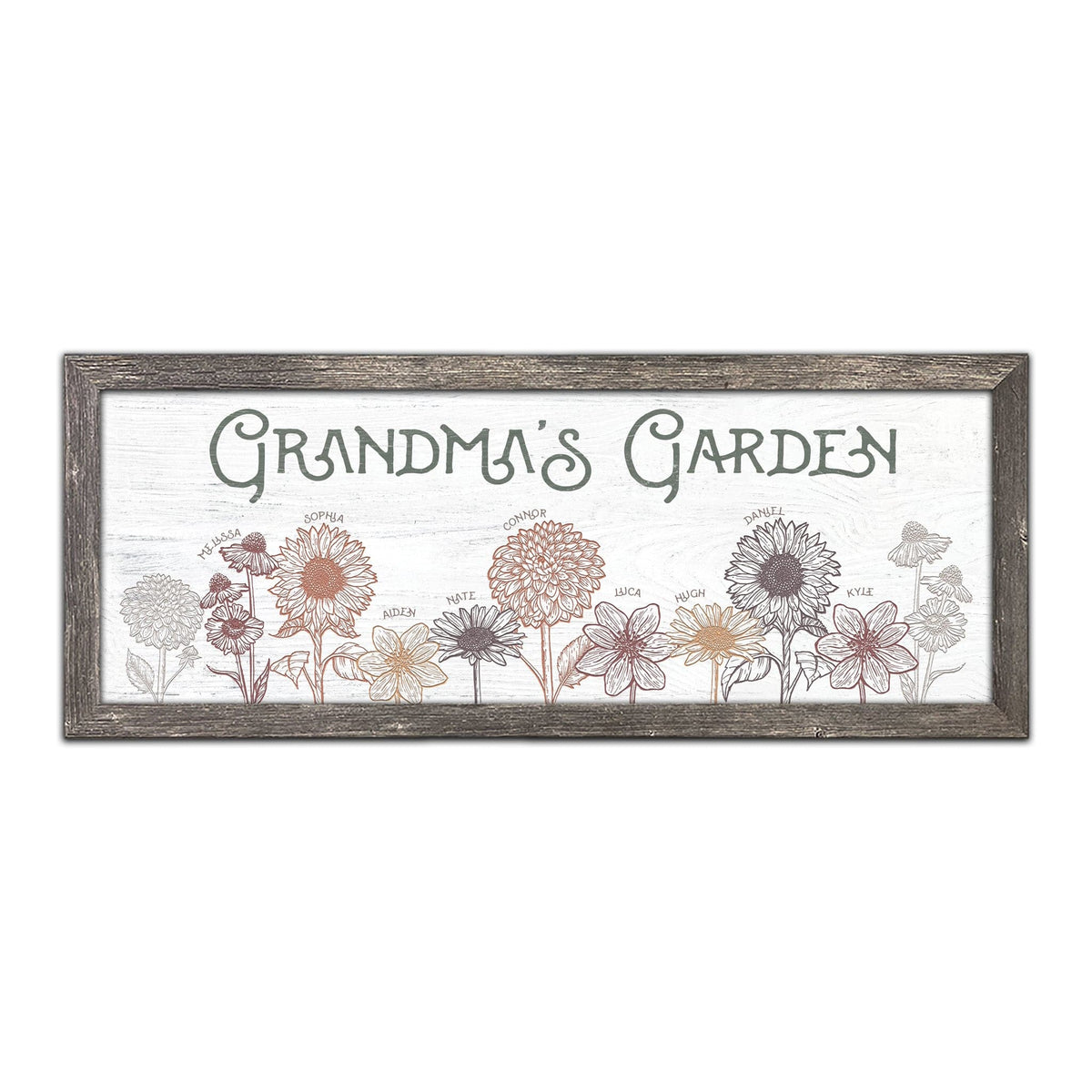 Personal-Prints art 13.5&quot;x32.5&quot; Framed Canvas Grandma&#39;s Garden Personalized Gift