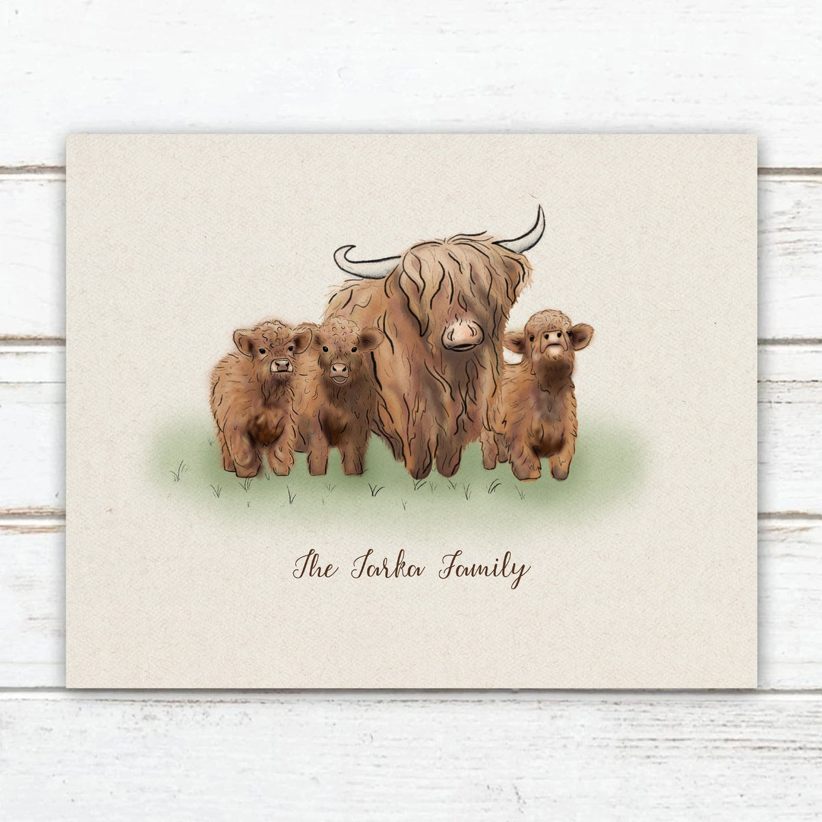 Personal-Prints art 11&quot;x14&quot; Block Mount Highland Cow Family