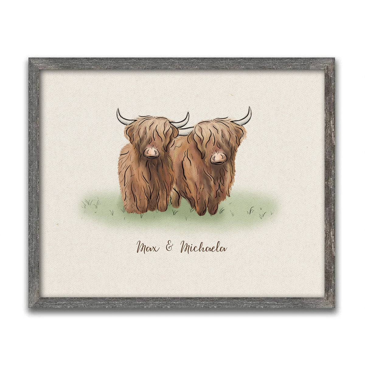 Personal-Prints art 14&quot;x17&quot; Framed Canvas Highland Cow Family