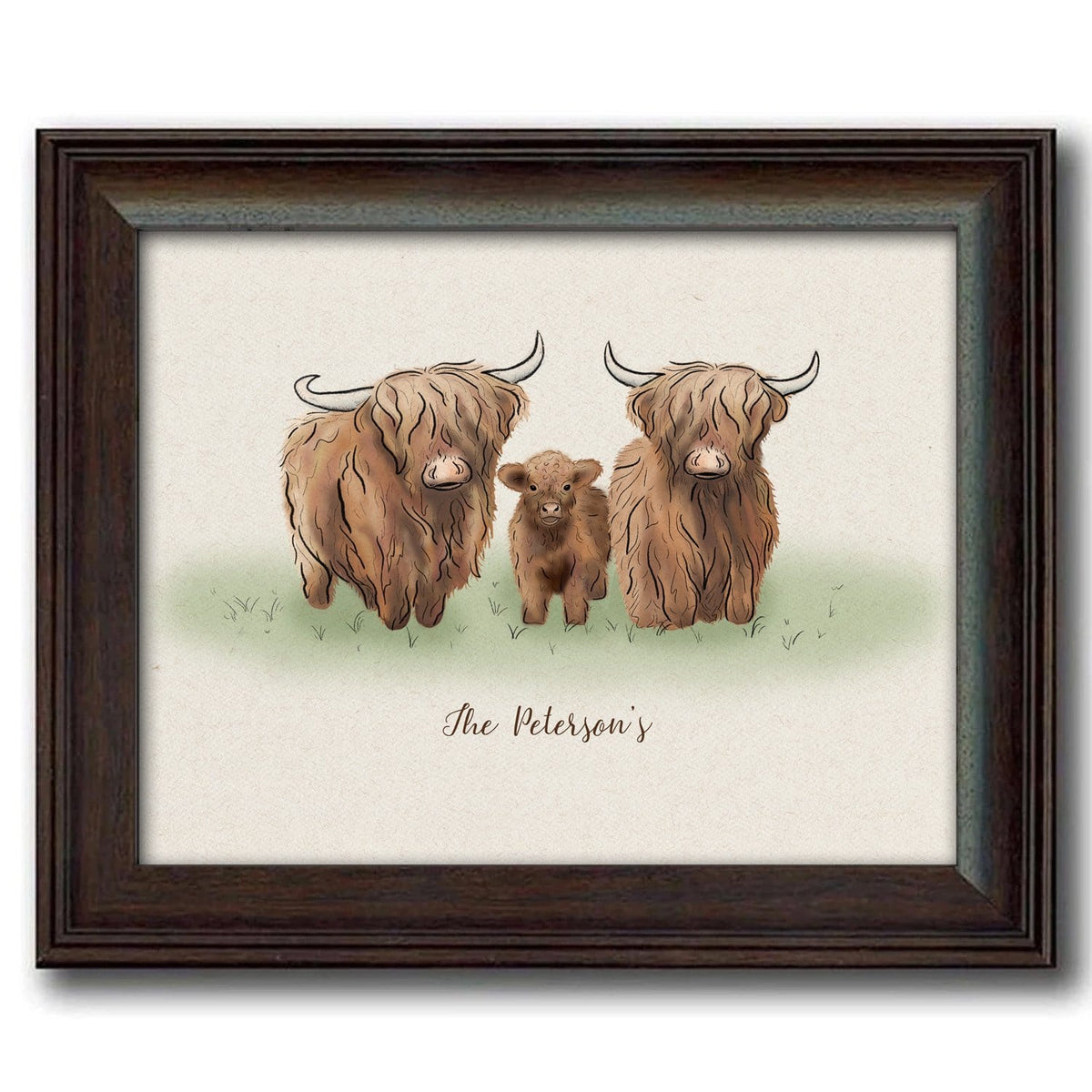 Personal-Prints art 12&quot;x15&quot; Under Glass Highland Cow Family