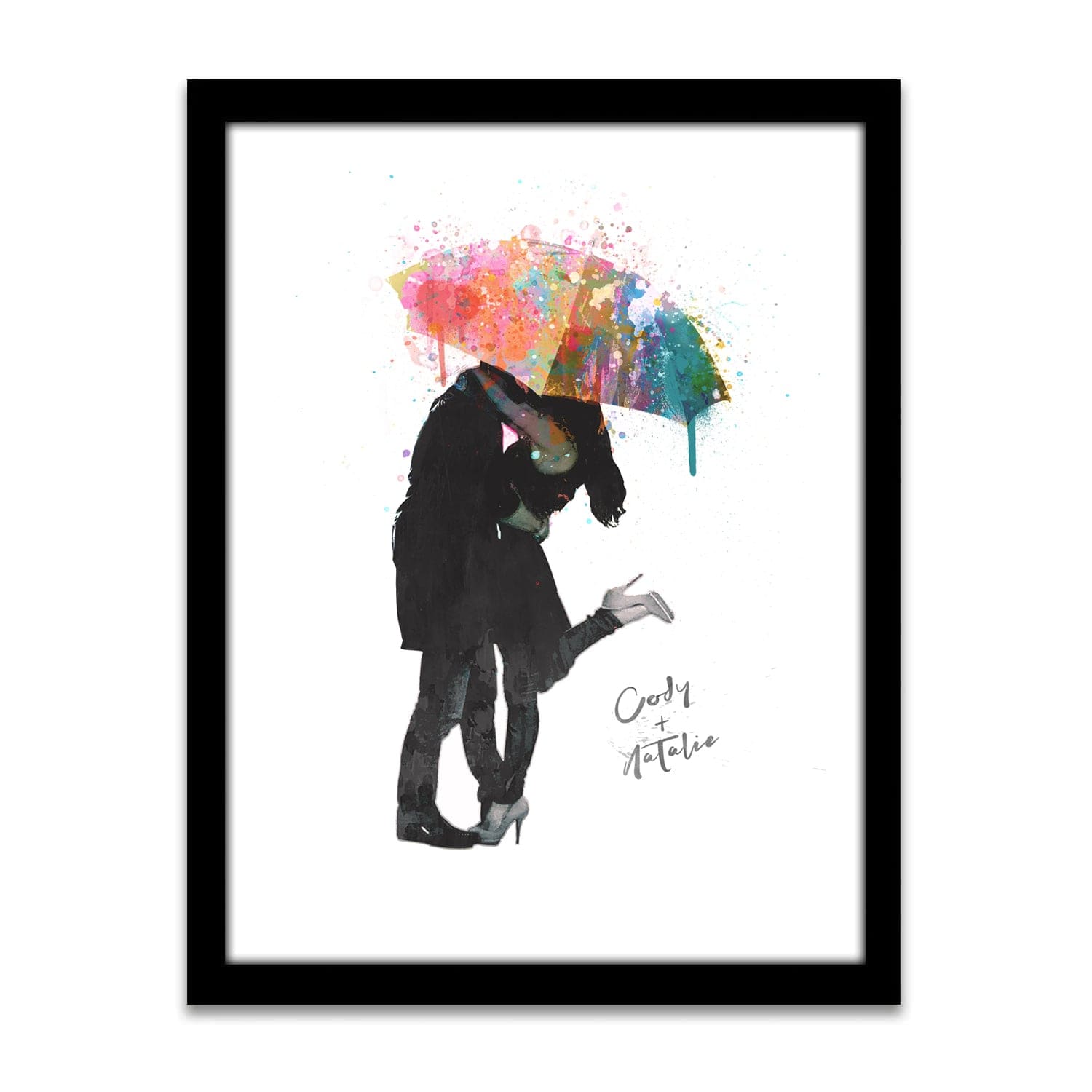 Personal-Prints art 12.5"x15.5" Framed Canvas Kissing in the Rain