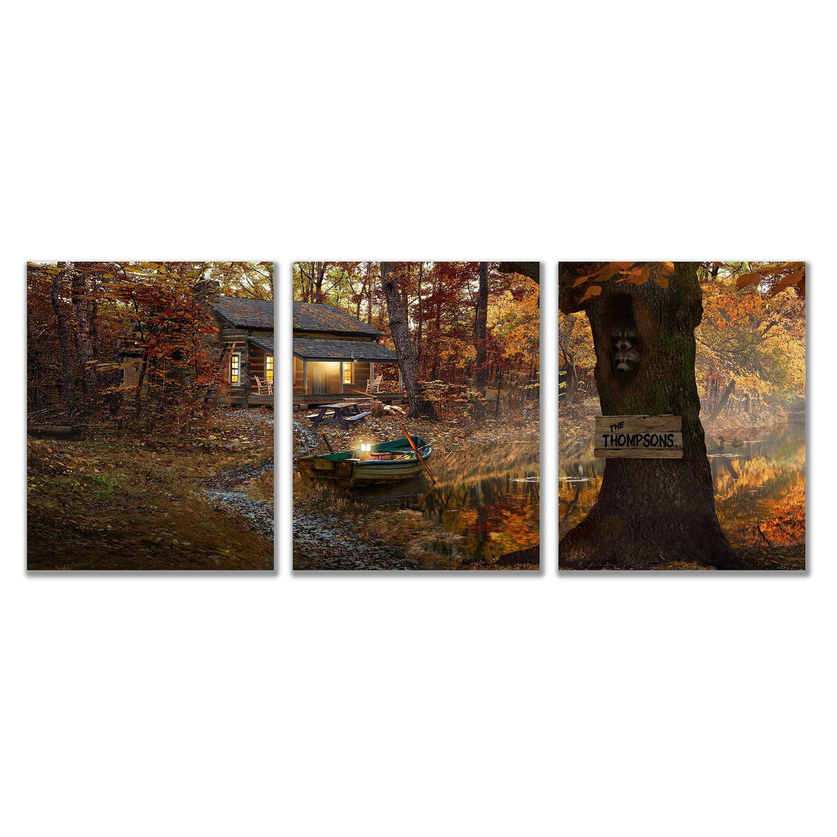 Personal-Prints art 11&quot;x14&quot; Triptych (3 feet wide display) Lakehouse - Personalized Autumn Print