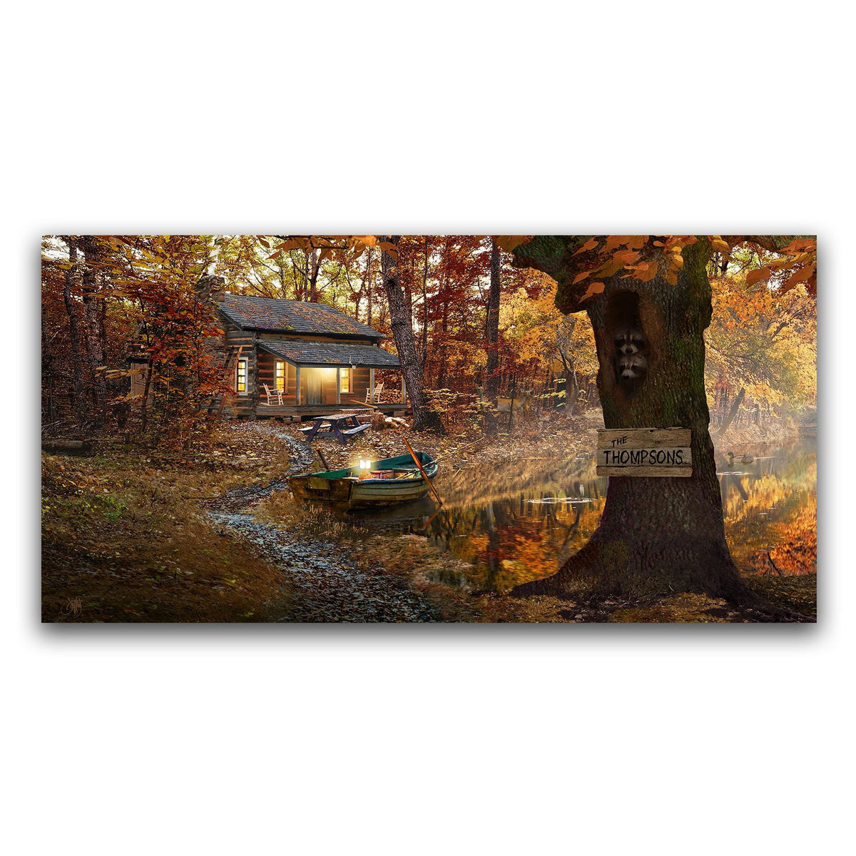 Personal-Prints art 14&quot;x28&quot; Block Mount Lakehouse - Personalized Autumn Print