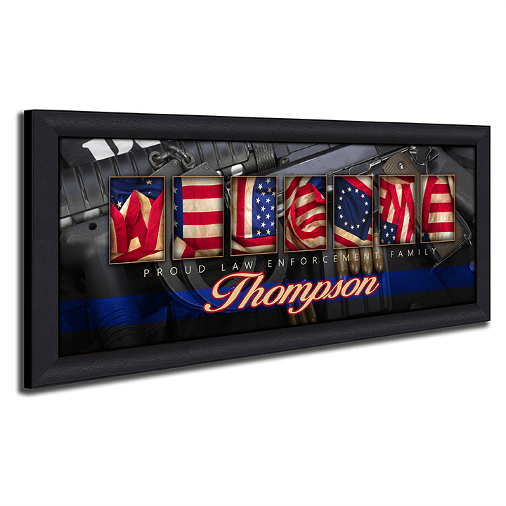 Personal-Prints art 13.5&quot;x32.5&quot; Framed Canvas Law Enforcement Welcome Sign