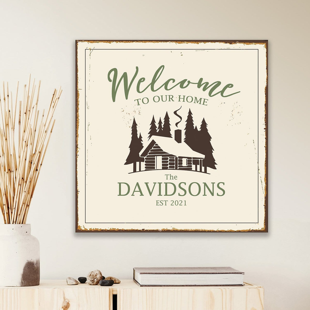 Personal-Prints art Log Cabin Welcome Sign