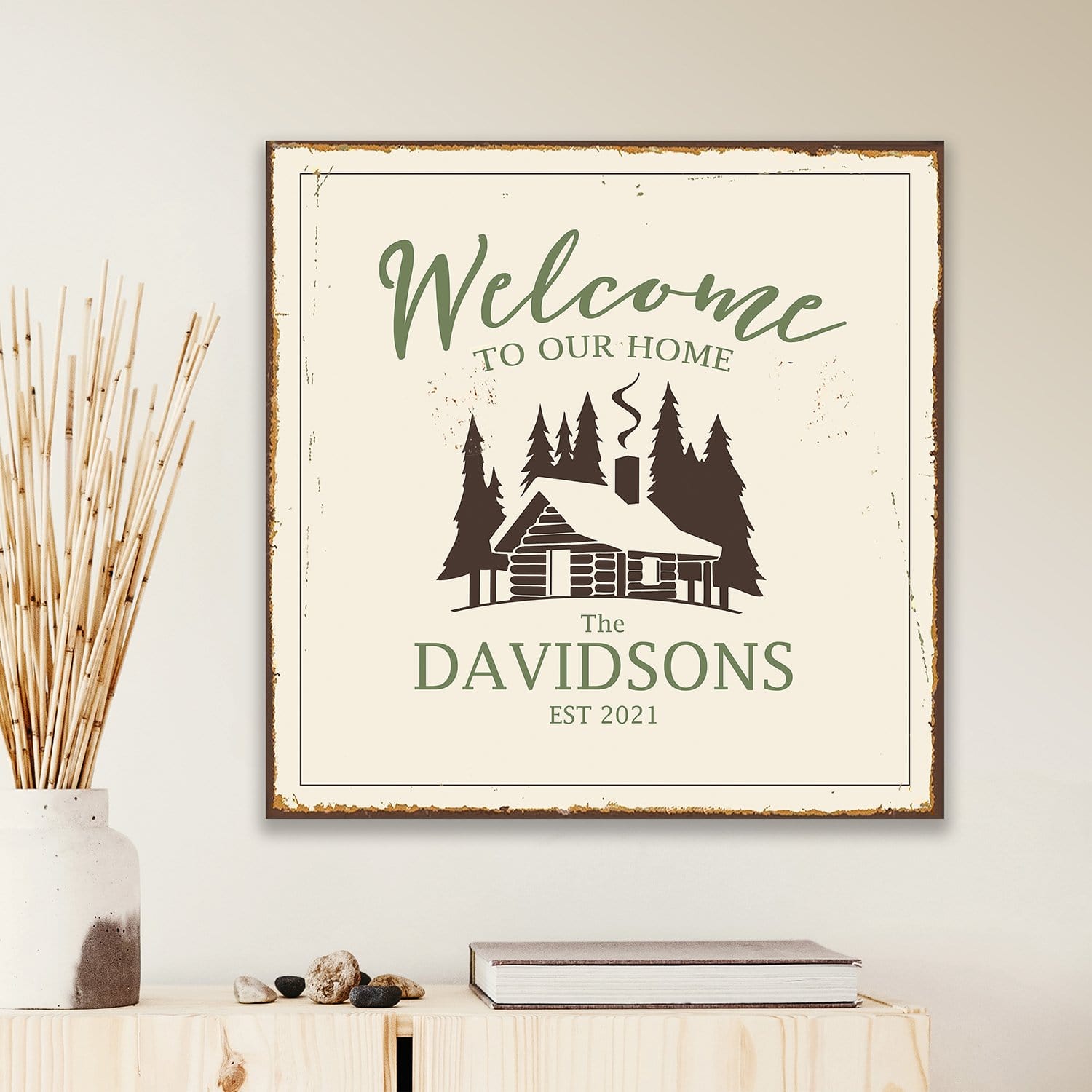 Personal-Prints art Log Cabin Welcome Sign
