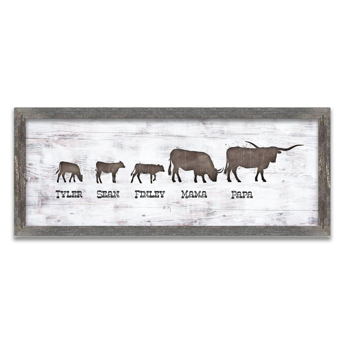 Personal-Prints art 13.5&quot;x32.5&quot; Framed Canvas Longhorn Family Silhouettes