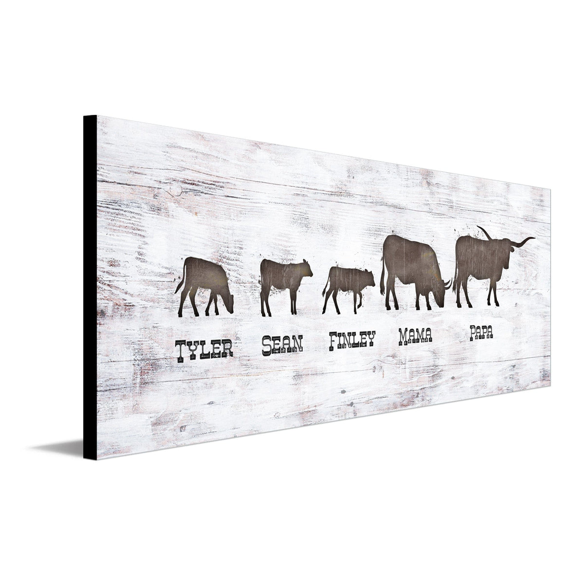 Personal-Prints art 6.5&quot;x18&quot; Block Mount Longhorn Family Silhouettes