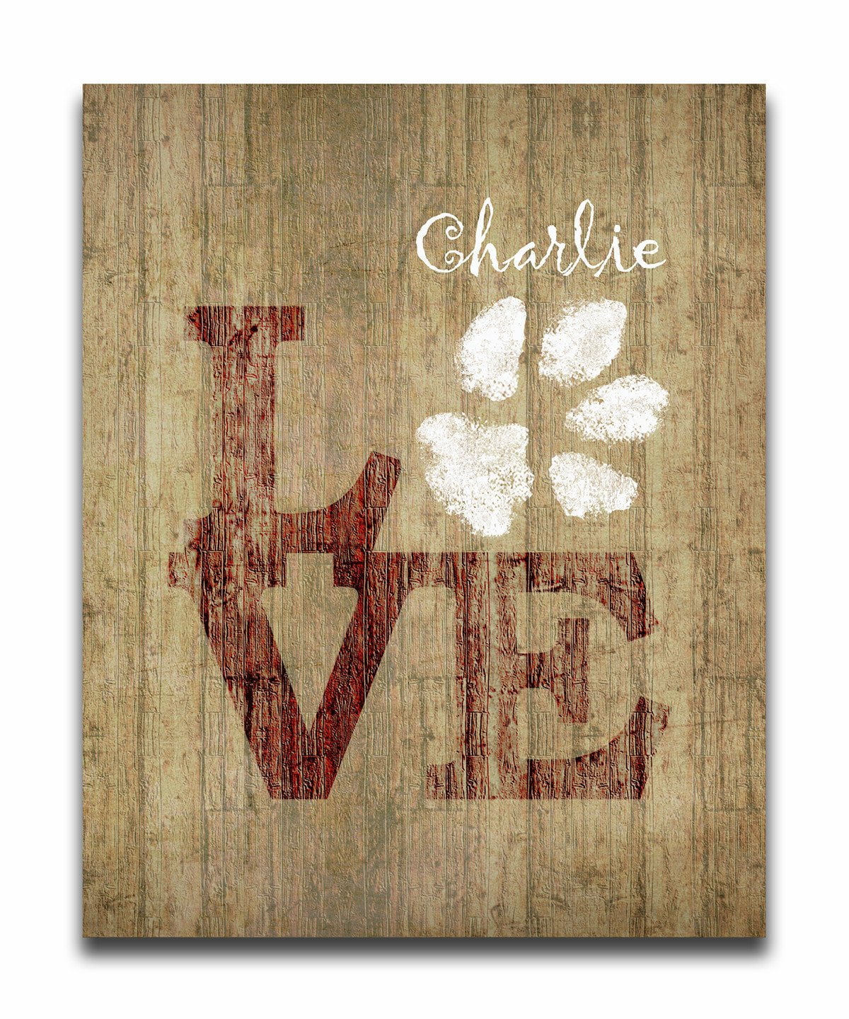 Personal-Prints art 6"x8" Block Mount LOVE Paw Print - Personalized Print