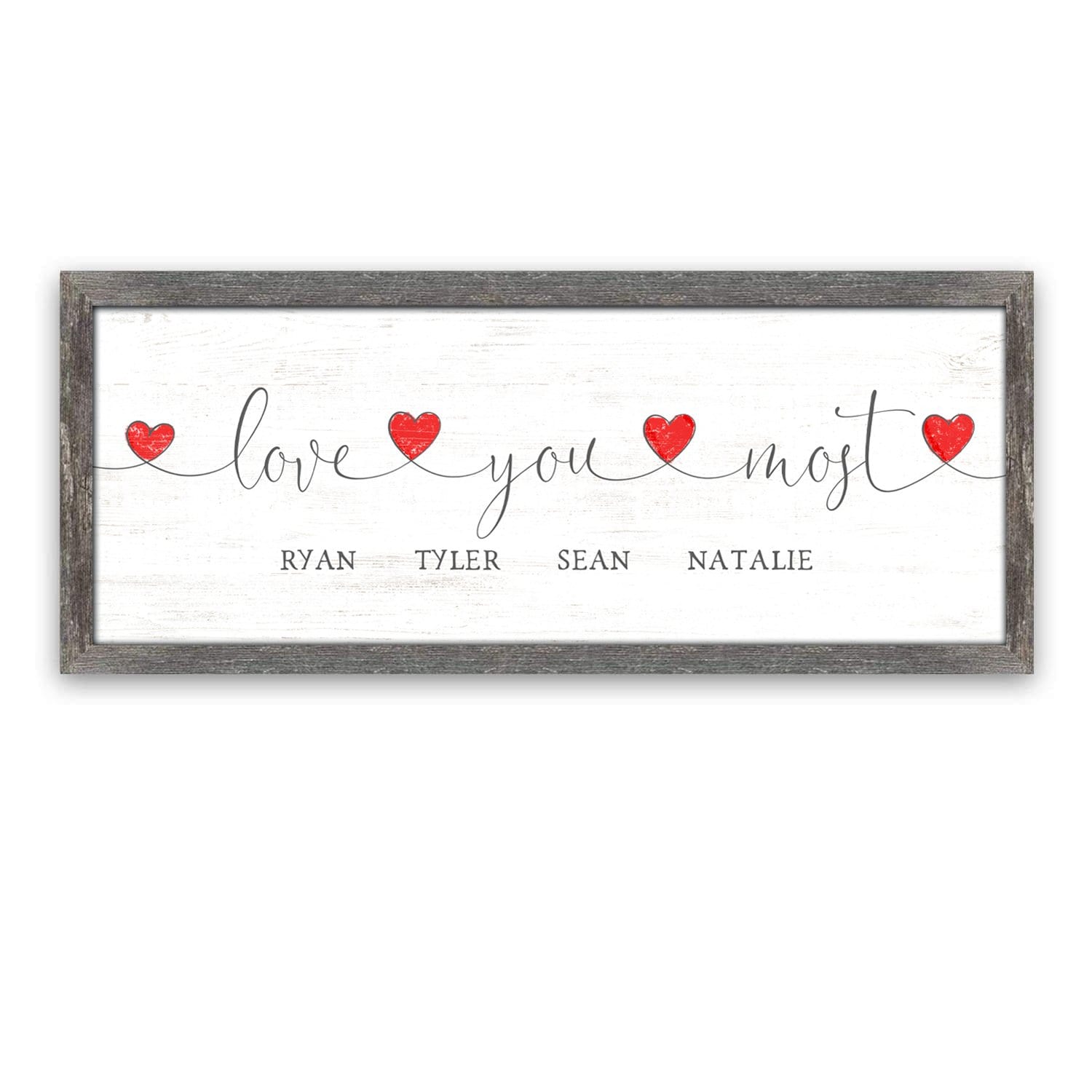 Personal-Prints art 13.5"x32.5" Framed Canvas (Barnwood Frame) Love You Most