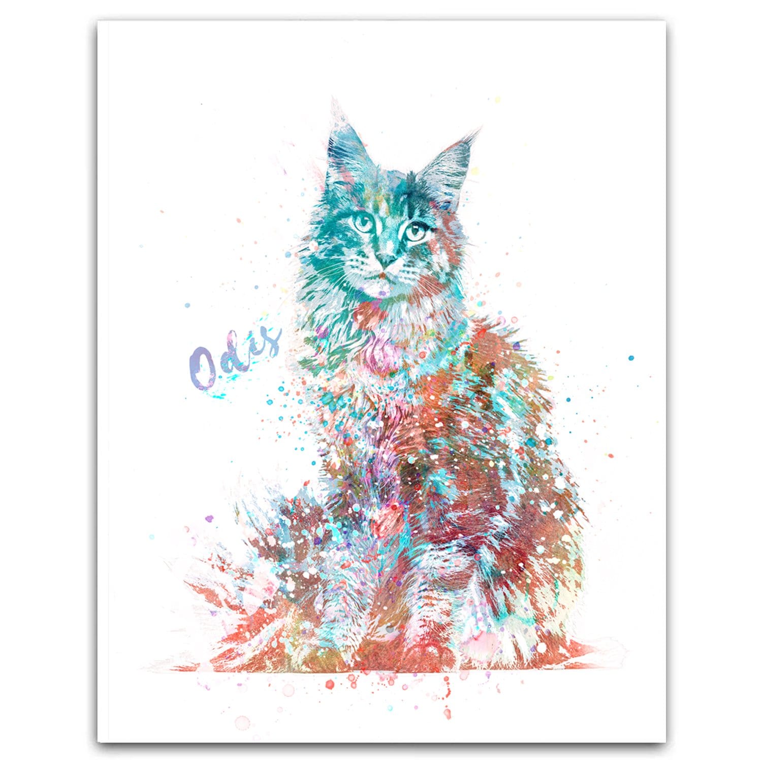 Personal-Prints art 6"x8" Block Mount Maine Coon Cat Watercolor Print