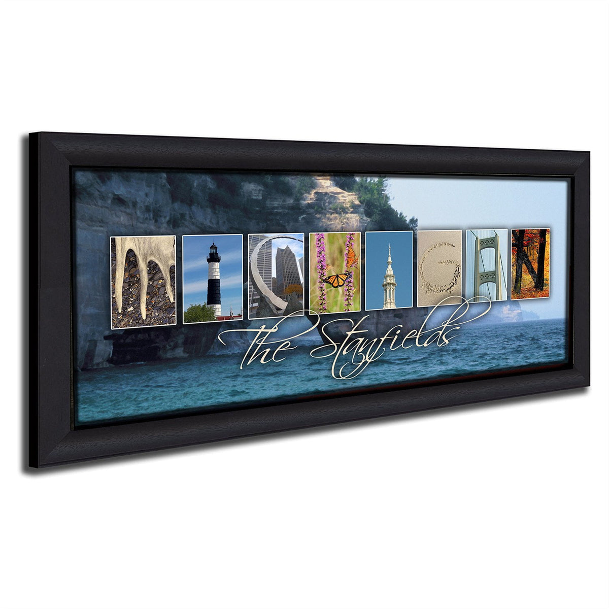 Personal-Prints art 13.5&quot;x32.5&quot; Framed Canvas MICHIGAN - State Name Art