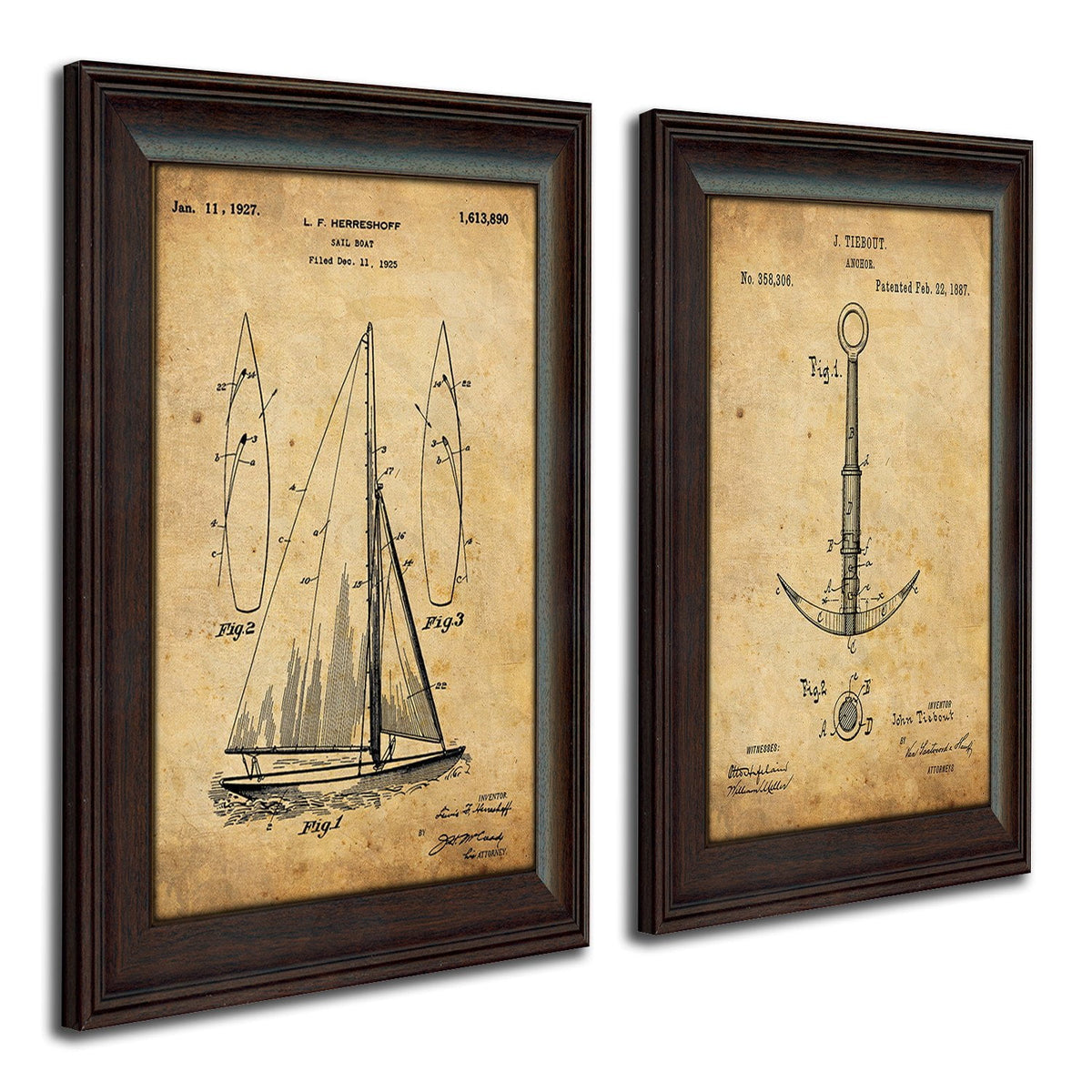 Personal-Prints art 2 Piece (Boat, Anchor) Nautical - Patent Art