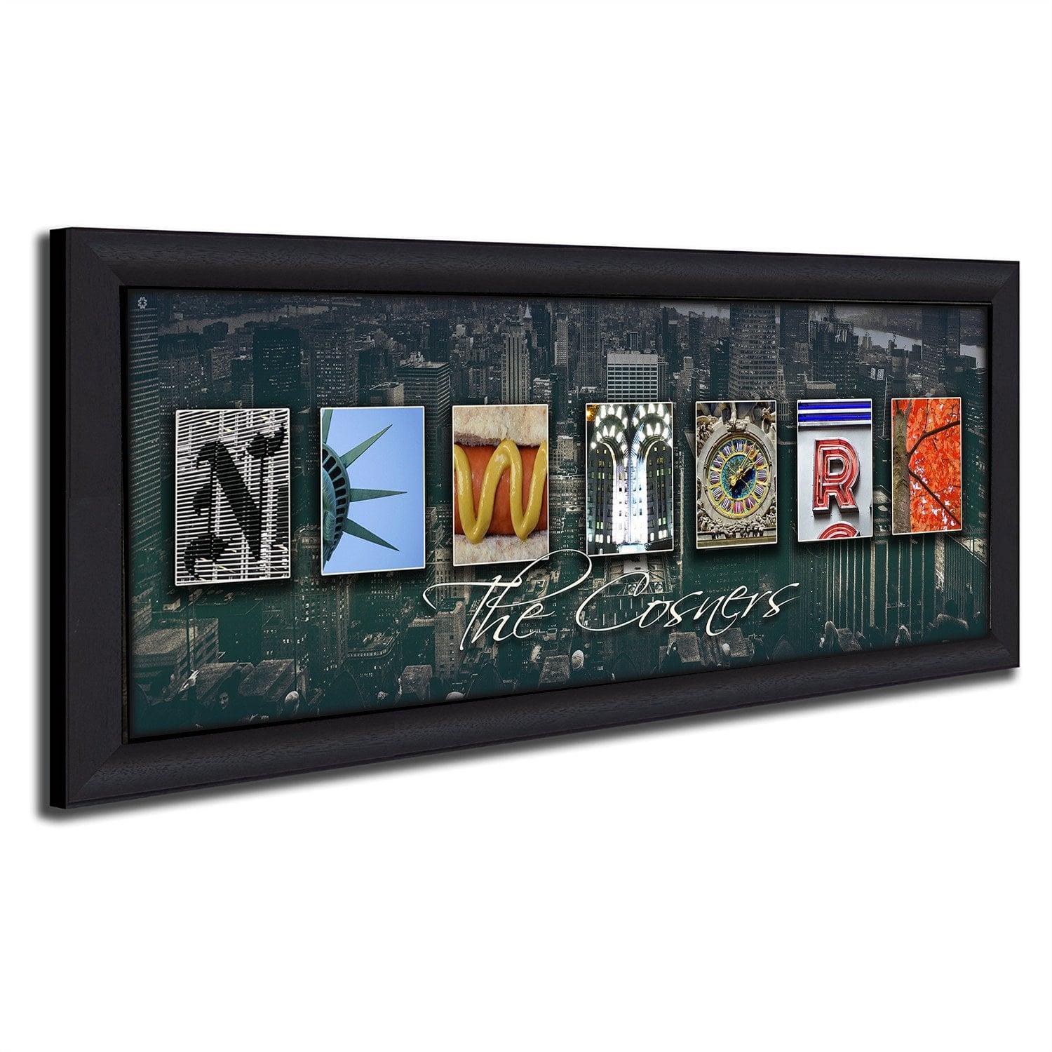 Personal-Prints art 13.5"x32.5" Framed Canvas NEW YORK - State Name Art