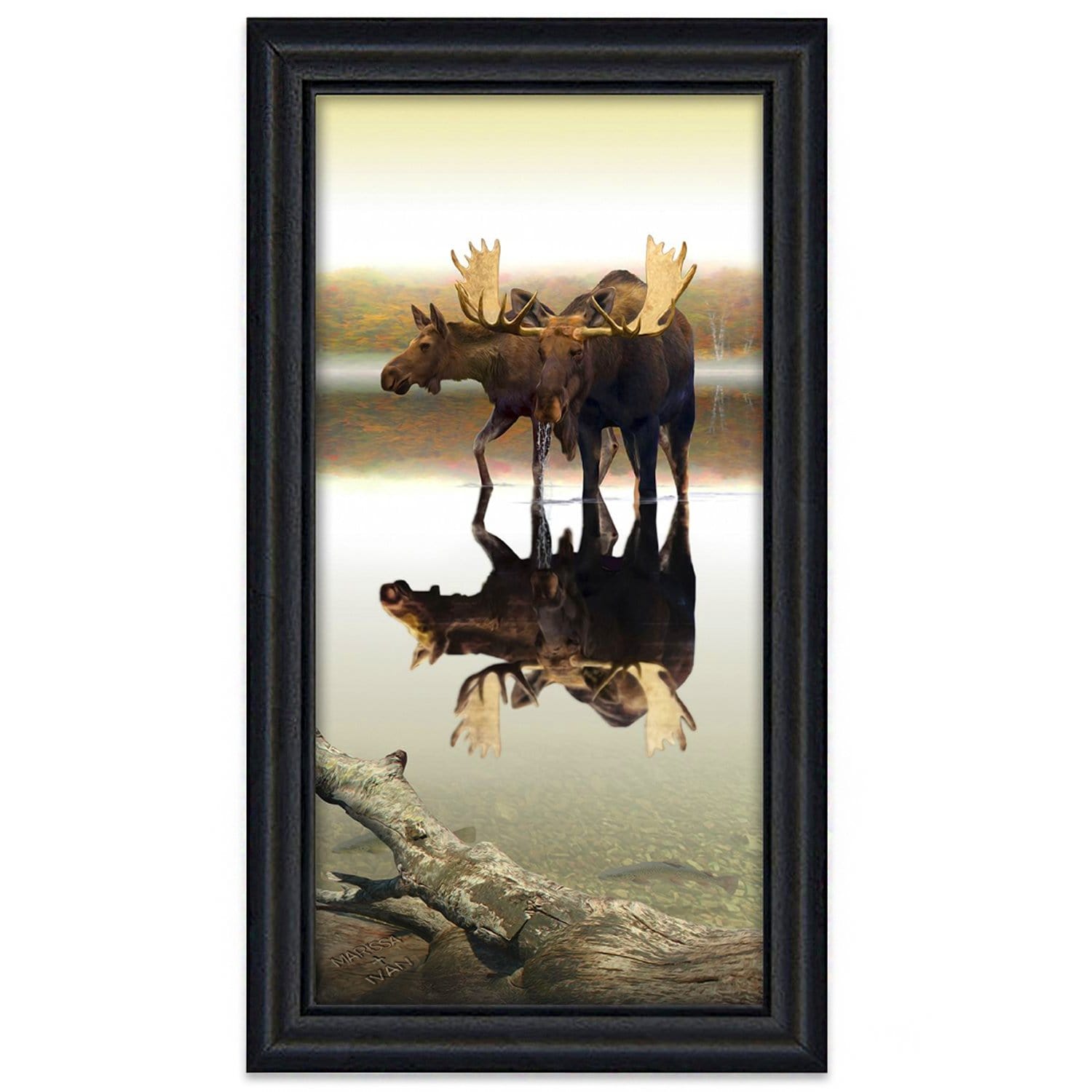 Personal-Prints art 13.5"x24.5" Framed Canvas Peaceful Pair - Moose Print