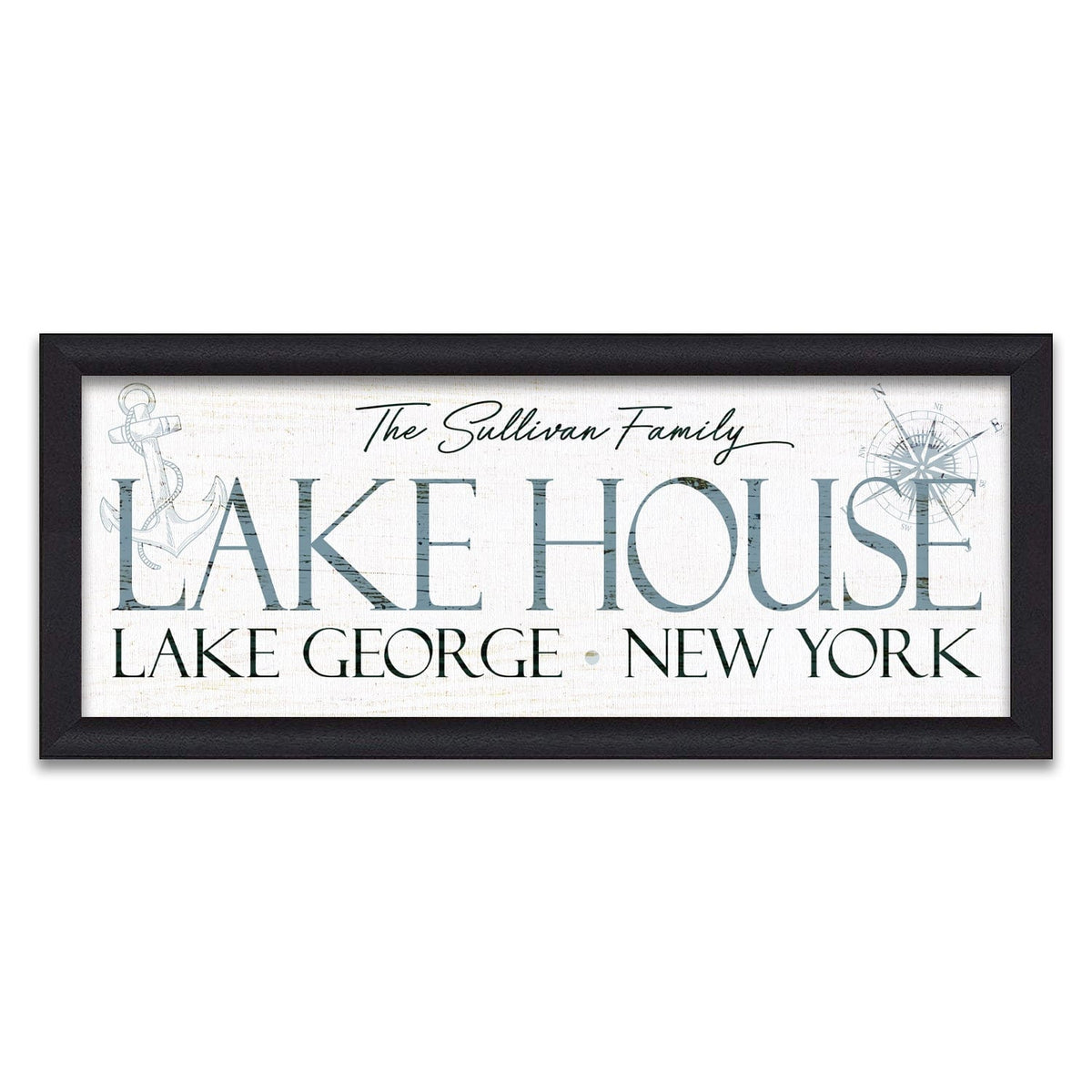 Personal-Prints art 13.5&quot;x32.5&quot; Framed Canvas Personalized Family Lake House Sign