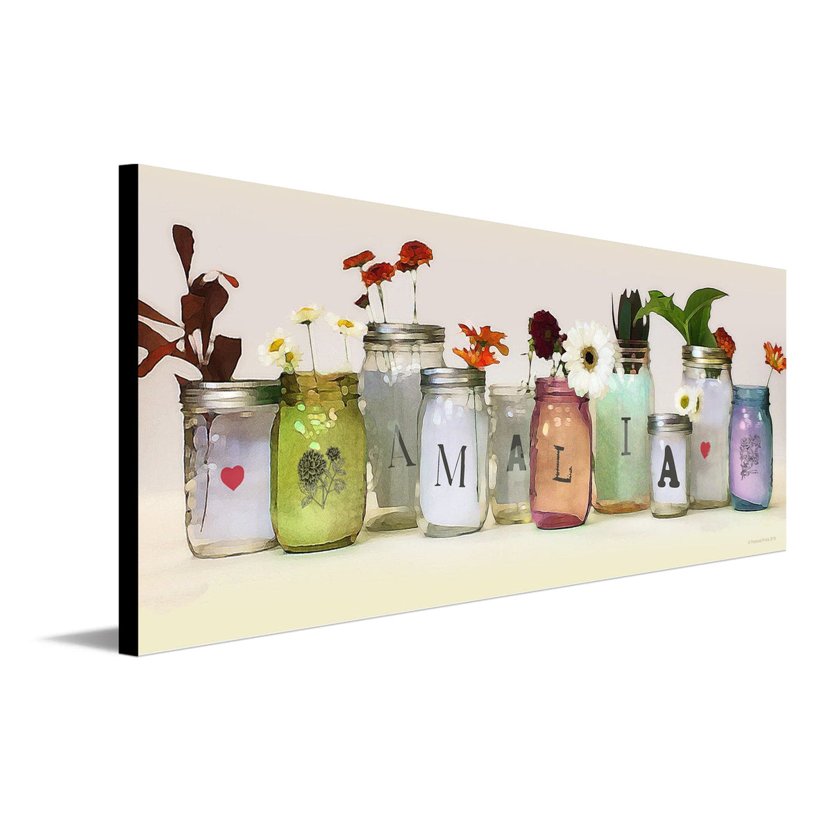 Personal-Prints art 6.5&quot;x18&quot; Block Mount Personalized Mason Jars