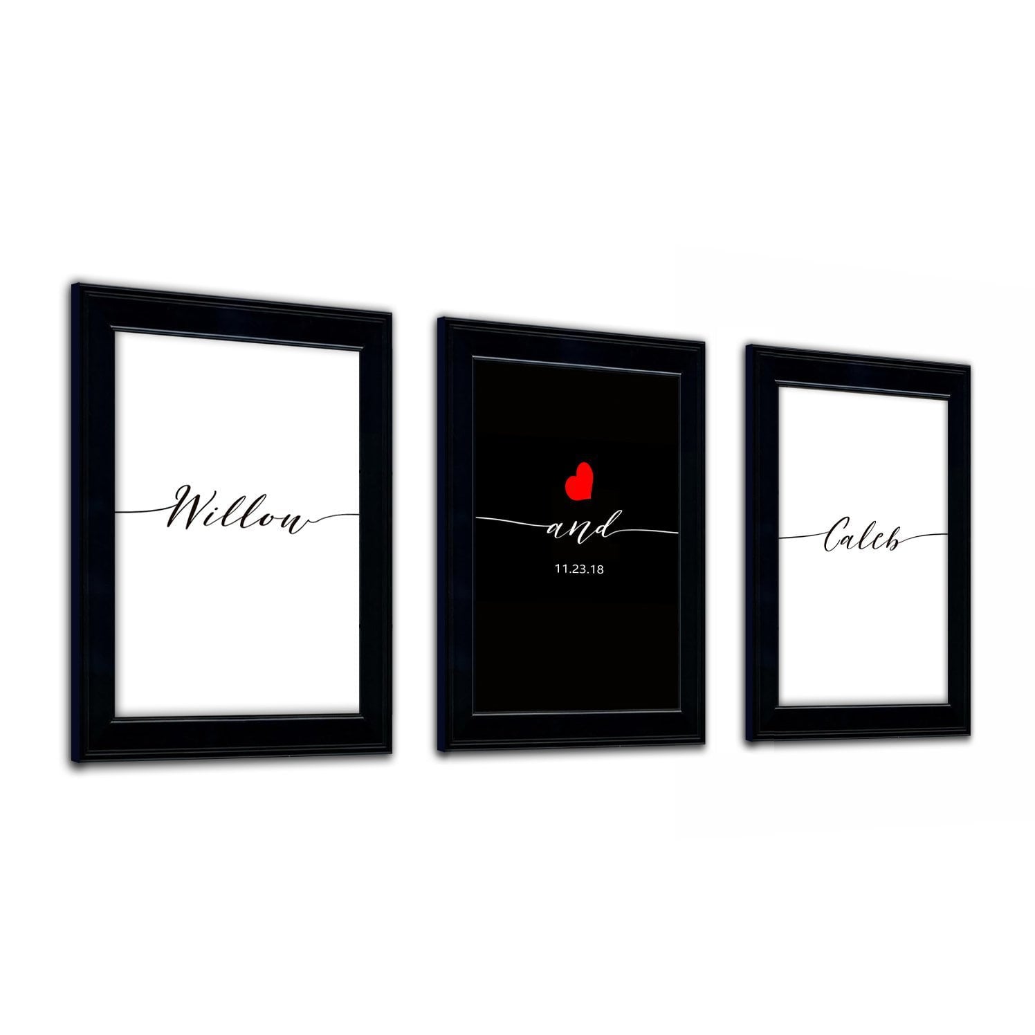 Personal-Prints art Framed Behind Glass - 14"x17" panels Personalized Romantic Triptych