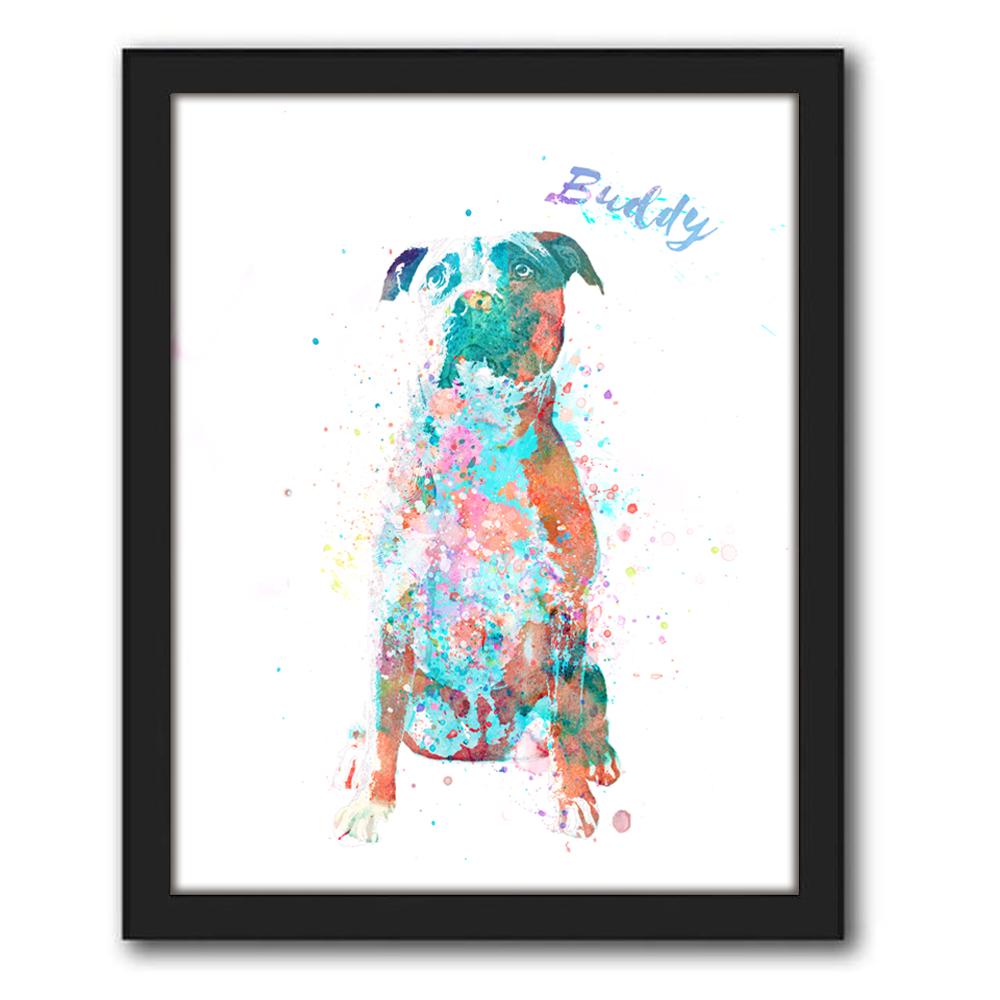 Personal-Prints art 12.5&quot;x15.5&quot; Framed Canvas Pit Bull Watercolor Print