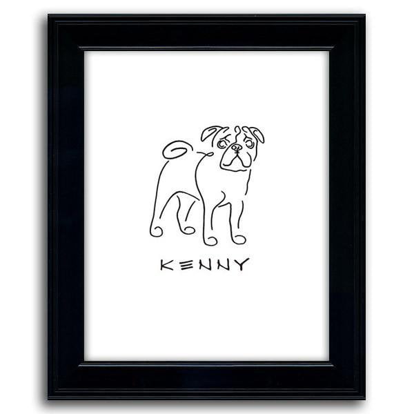 Personal-Prints art 12&quot;x15&quot; Under Glass Pug Dog Line Drawing