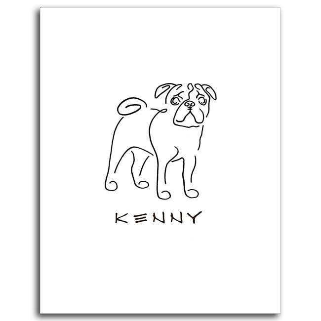 Personal-Prints art 6"x8" Mini Block Mount Pug Dog Line Drawing