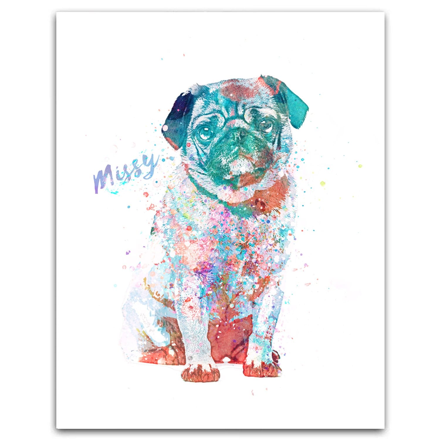 Personal-Prints art 6"x8" Block Mount Pug Watercolor Print