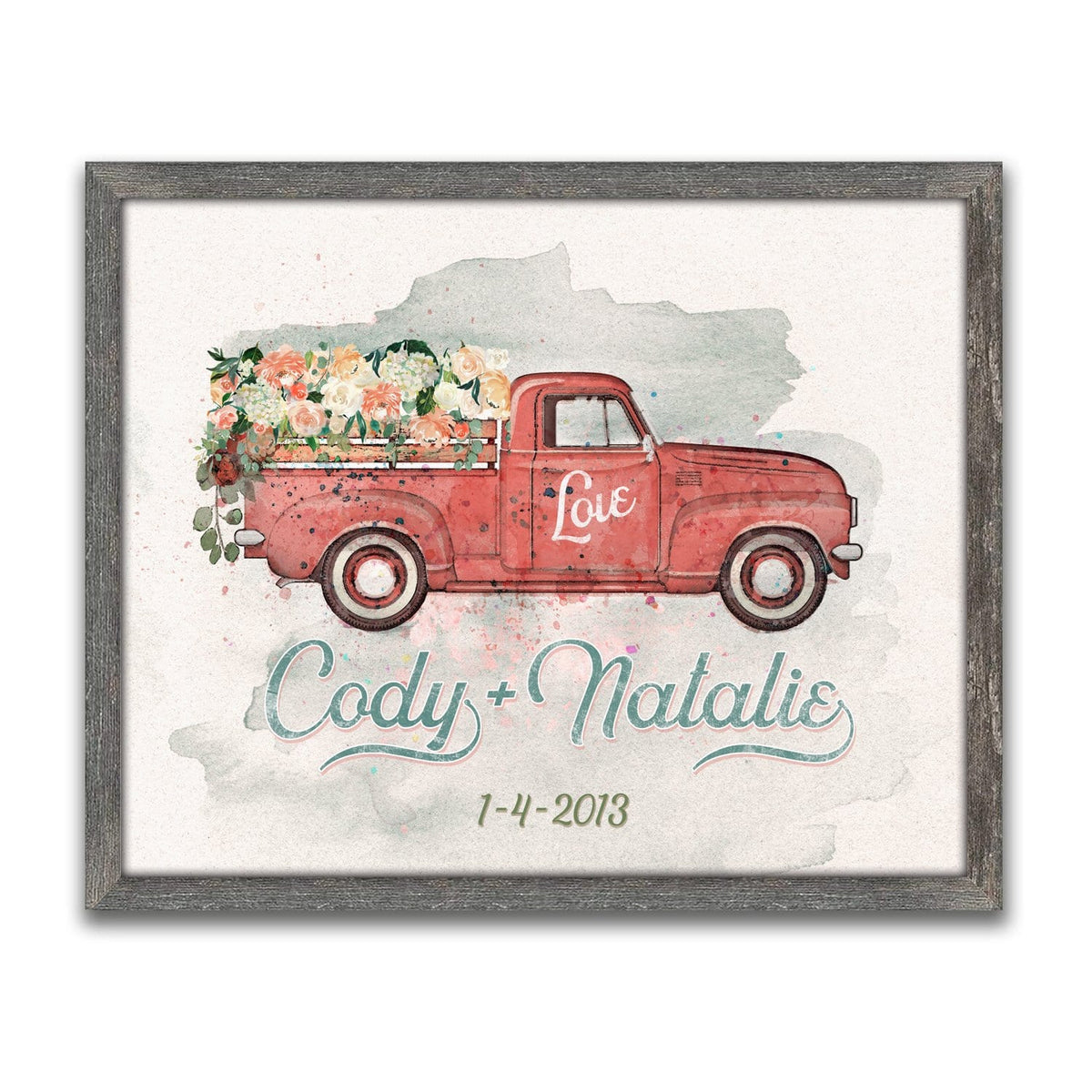 Personal-Prints art 14&quot;x17&quot; Framed Canvas Romantic Red Truck