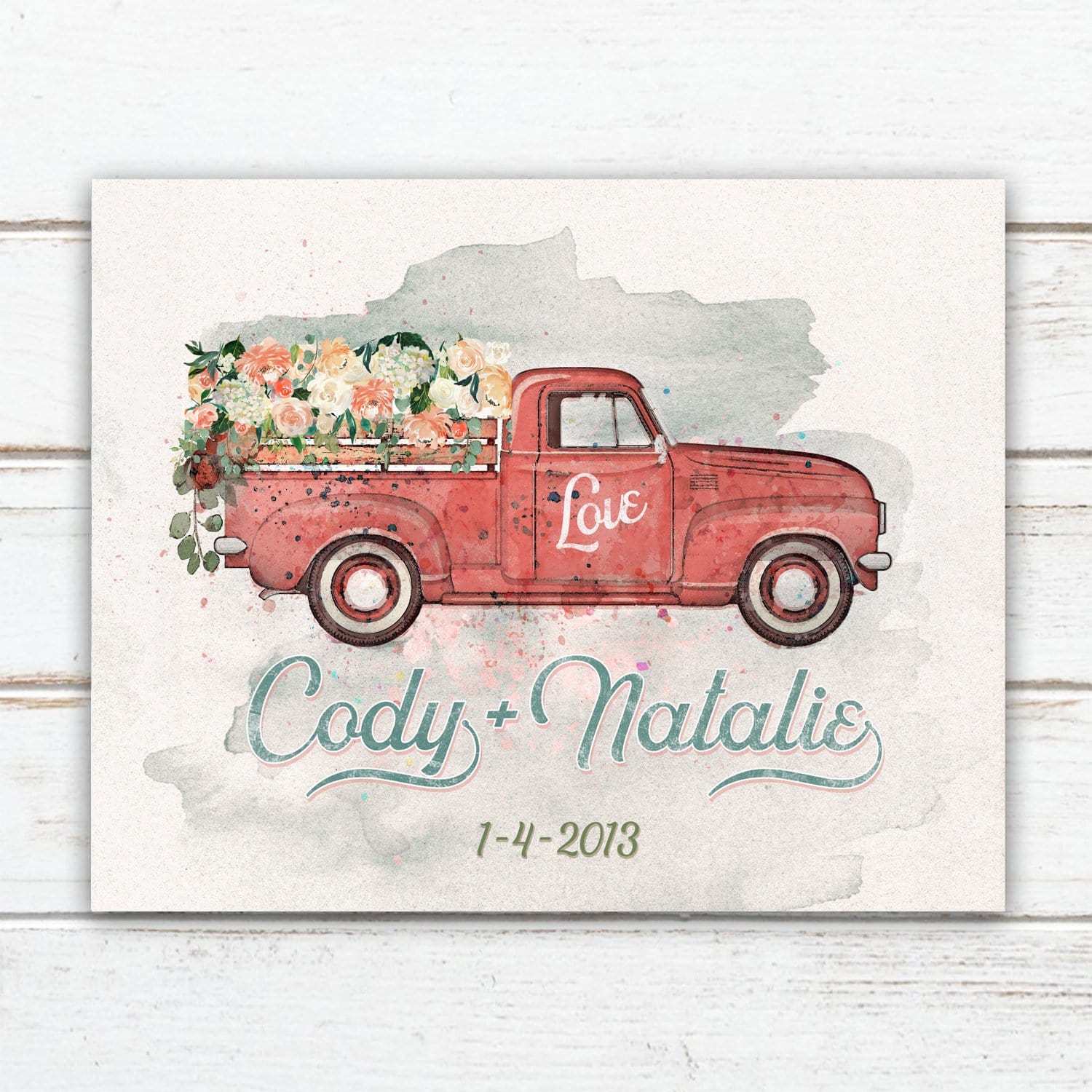 Personal-Prints art 11"x14" Block Mount Romantic Red Truck