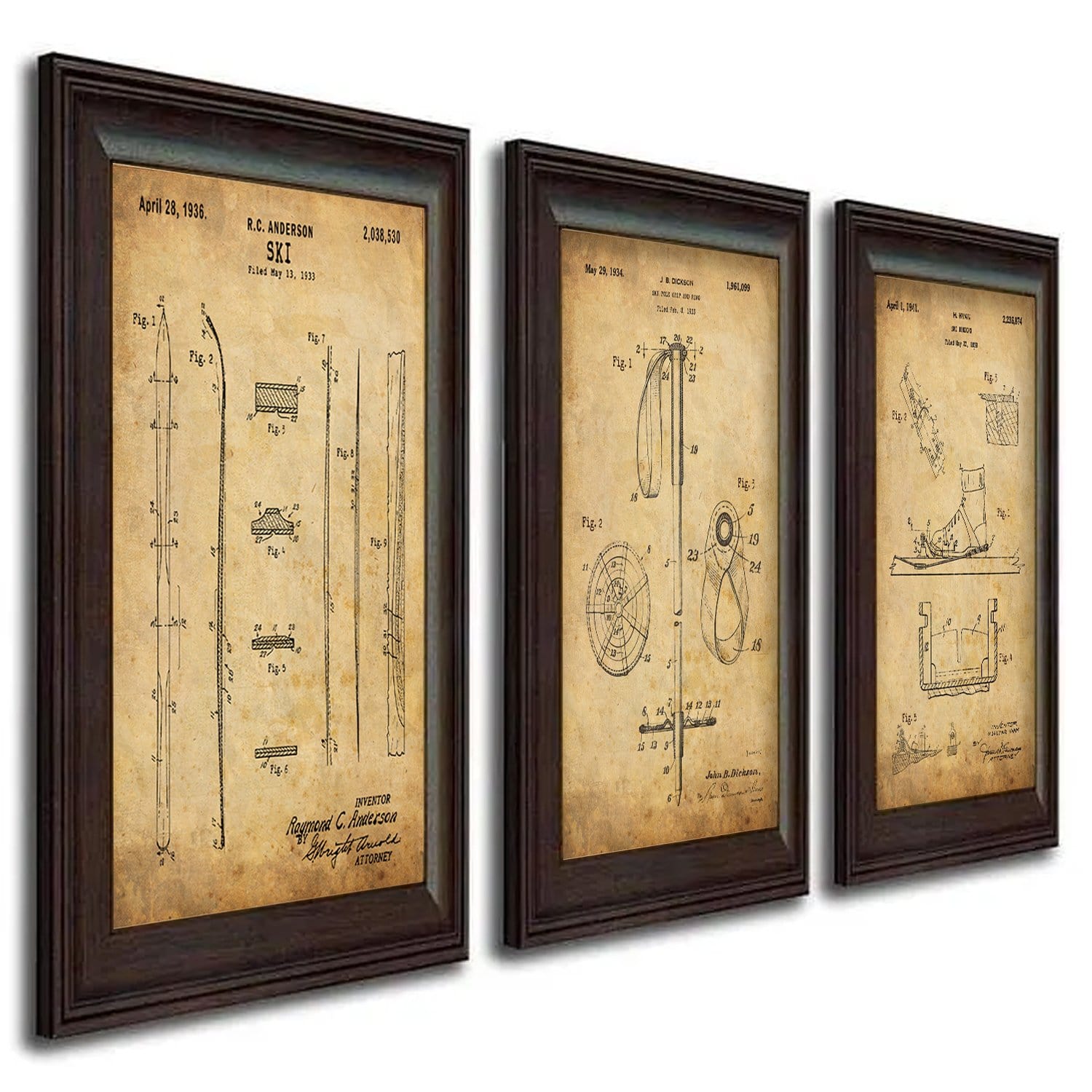 Personal-Prints art 3 Piece Set (Ski, Pole, Binding) Ski - Patent Art