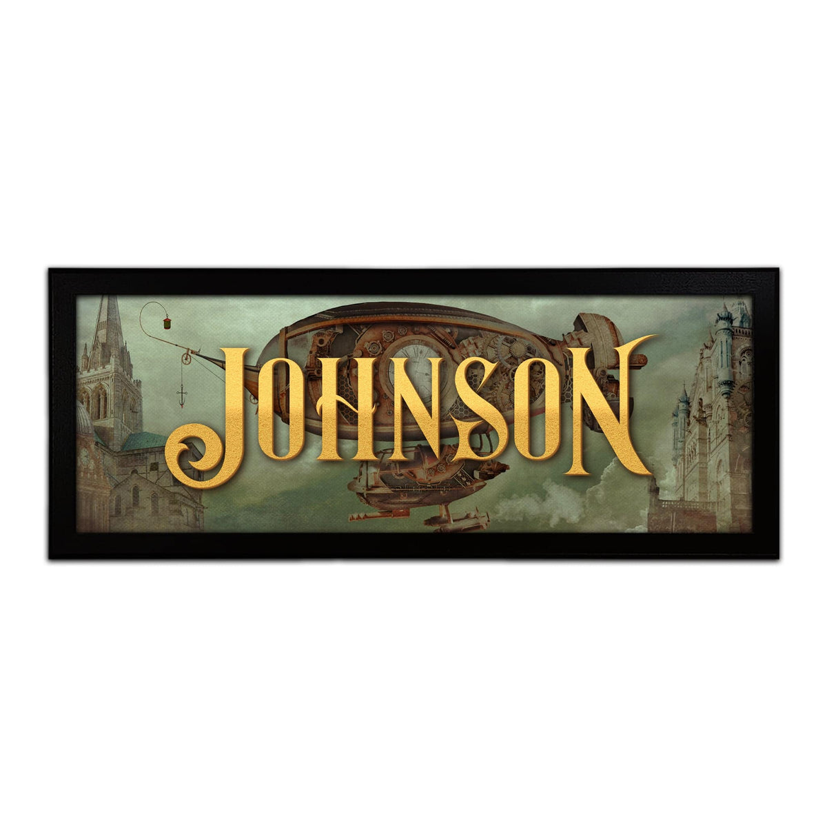 Personal-Prints art 13.5&quot;x32.5&quot; Framed Canvas Steampunk Name Art