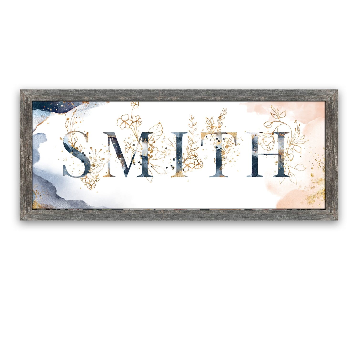 Personal-Prints art 13.5"x32.5" Canvas (Barnwood Frame) Watercolor Elements Name Art