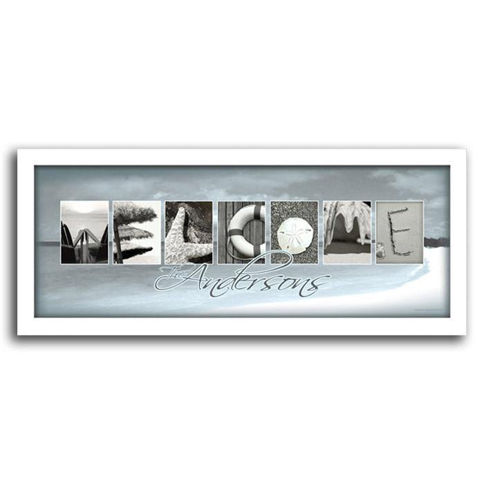 Personal-Prints art 13.5&quot;x32.5&quot; Framed Canvas Welcome Beach Letters