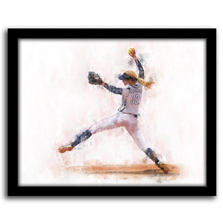 Personal-Prints art 12.5&quot;x15.5&quot; Framed Canvas Women&#39;s Softball Pitcher