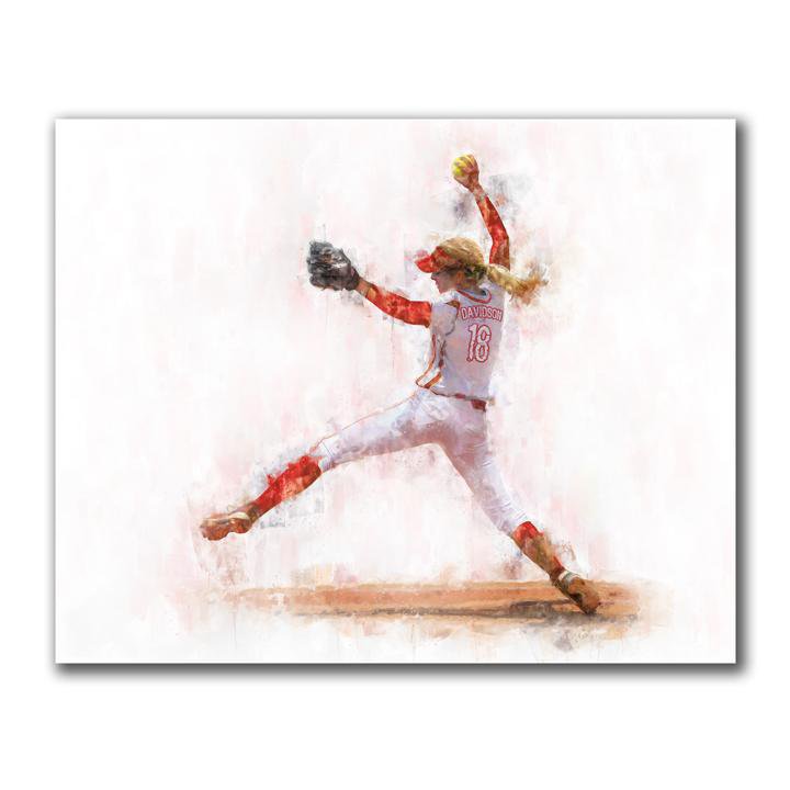 Personal-Prints art 11&quot;x14&quot; Block Mount Women&#39;s Softball Pitcher