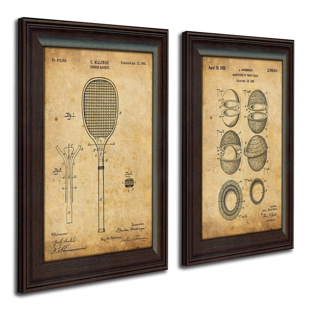 US Patent Drawing Art Tennis Racket &amp; Tennis Ball - Tennis Gift from Personal-Prints